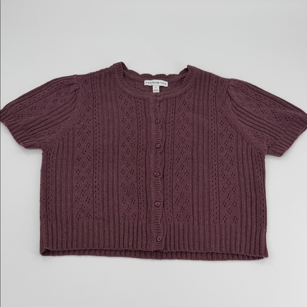 Pointelle Button Front Knit Sweater
